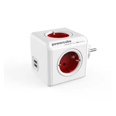 Vargapesa Powercube 4xSchuko 2xUSB 2.1A punane/valge 7,5x7,5x11,5cm