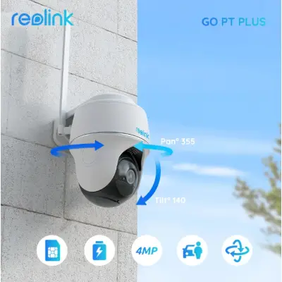 Reolink GO PT Plus 2K 4MP camera with battery + solar panel, 4G/LTE Sim card Pan/Tilt Outdoor Dome Camera