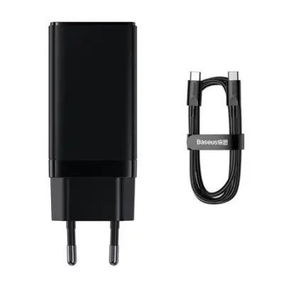 USB indoor charger QC3.0 2*USB-C+USB-A 45/65W black Baseus