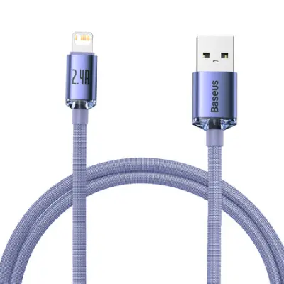 USB-A - Lightning 2 kaabel 1.2m 2.4A Crystal Shine lilla