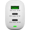 USB laadija USB-A 2xUSB-C pesad QC3.0 PD 65W 18W 27W valge