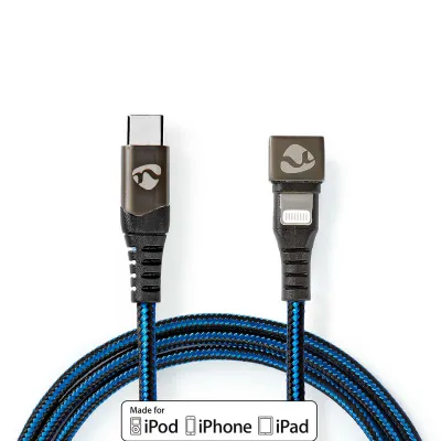 USB-C - Lightning nailon kaabel 2m 3A sinine