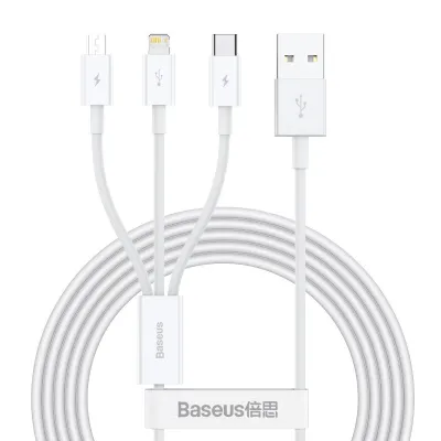 USB-A - USB-C, Lightning, Micro-USB kaabel 1.5m valge, kolmikkaabel