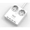 Pikendusjuhe 16A 2 pesa ja 4x USB 2.1A, 3m 3G1.5mm2 Valge