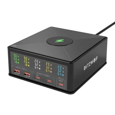 USB charger for desk 5 USB-A USB-C port QI 160W black