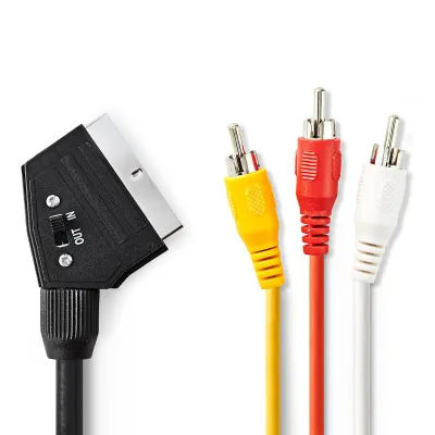 SCART-3*RCA pistik+lüliti A/V kaabel 2m Must