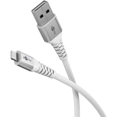 USB-A - Lightning MFI tekstiil kaabel 2m 3A valge
