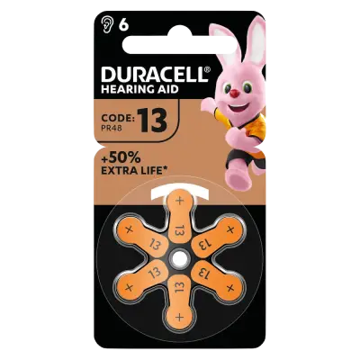 Duracell Activair ZA13 hearing aid batteries, 6 pcs pack