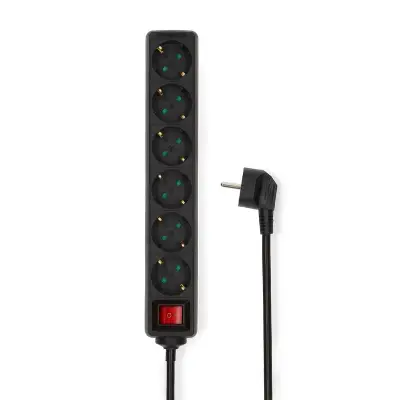 Extension Cord with Switch, 6 Sockets, 5m 3G1.5mm² 16A, Black