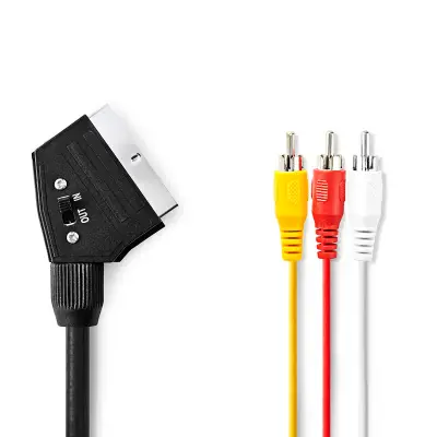 SCART-3*RCA pistik+lüliti A/V kaabel 2m Must