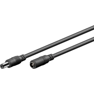 Toitekaabli 2.1/5.5mm pistikutega pikenduskaabel 5m, must