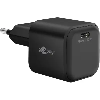 USB laadija GaN USB-C pesa 20W must PD PPS1 PPS2