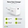 USB laadija GaN USB-C pesa 20W valge PD PPS1 PPS2