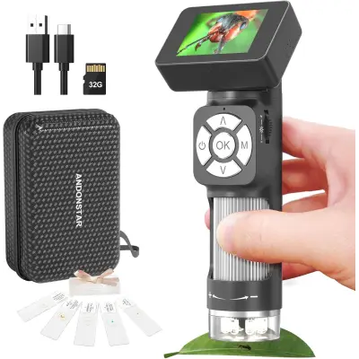 Новый цифровой USB-микроскоп Andonstar 50x-500x для детей AD112, 2-дюймовый ЖК-экран, игрушки-подарки для детских наблюдений и научного образования, карта 32 ГБ