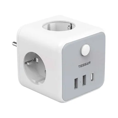 Tessan vargapesa kuubik 3*AC 2*USB A USB C 2500W 10A valge