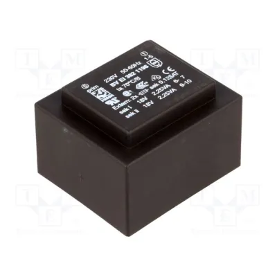 Kinnine trafo 4.5VA 230VAC/2x18V 125mA PCB BV EI 382 1196