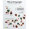 Silver Wire String Lights 'Pine Cones & Red Berries' with 20 LEDs