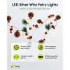 Silver Wire String Lights 'Pine Cones & Red Berries' with 20 LEDs