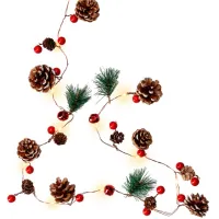 Silver Wire String Lights 'Pine Cones & Red Berries' with 20 LEDs