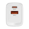 USB charger with USB-A and USB-C ports, 65W GaN, PD, QC, PPS, white