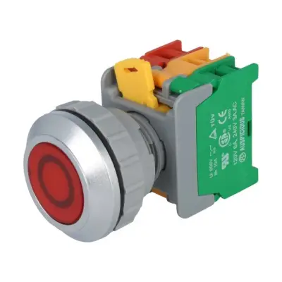Automaatika nupplüliti punane 30mm fikseeruv+indik NO+NC 6A 230V