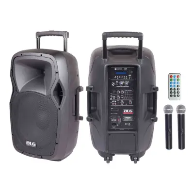 Mobile speaker BLG 15" 75Wrms, with battery, USB/SD/BT/FM/2xVHF mic