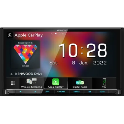 KENWOOD Mechless AV-Receiver with 7.0" Touchscreen & digital radio DAB+. Supports wireless or wired via USB CarPlay® / Android Auto™ and wireless Android screen mirroring.