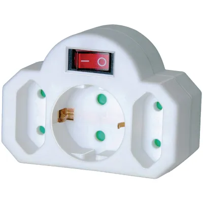 Power Socket Splitter On/Off Switch 1x Plug With Earth Contact / 2x Euro White