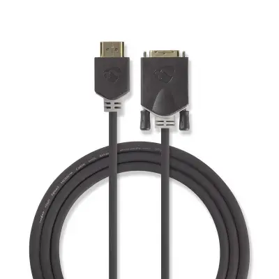 HDMI™ Cable, HDMI™ Connector, DVI-D 24+1-Pin Male, 1080p, Gold Plated