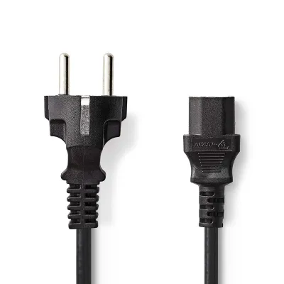 Power Cable | Plug With Earth Contact Male | Iec-320-c13 | Straight | Straight | Nickel Plated | 2.00 M | Round | Pvc | Black | Envelope