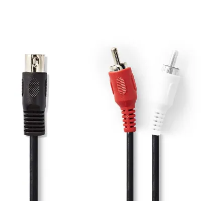 Din Audio Cable | Din 5-pin Male | 2x Rca Male | Nickel Plated | 1.00 M | Round | Pvc | Black | Envelope