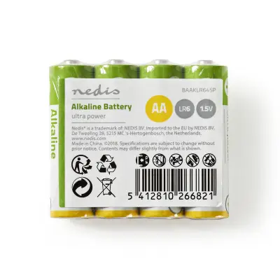 Alkaline Battery AA, 1.5 V DC, 4-shrink pack