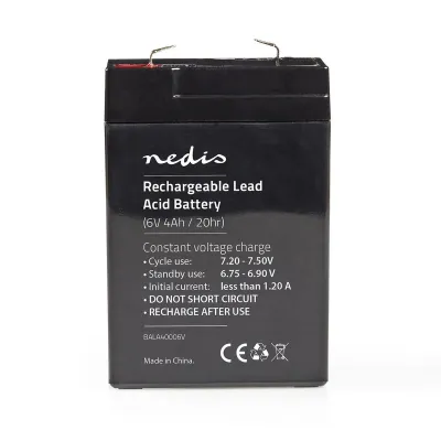 Battery, Lead-Acid, Rechargeable, 6 V, 4000 mAh