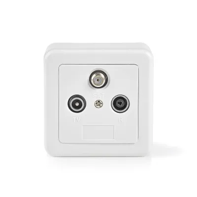Antenna End Wall Box | 1x F-Connector Female / 1x IEC Connector Female / 1x IEC Connector Male | 75 Ohm | Return path | Silver / White