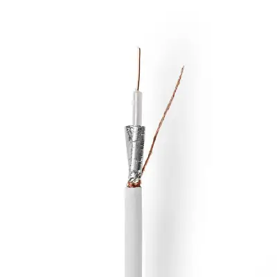 Coax Cable On Reel | RG59U | 75 Ohm | Double Shielded | ECA | 10.0 m | Coax | PVC | White | Reel