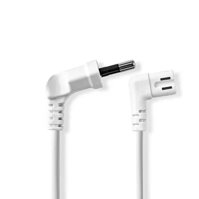 Power Cable | Euro Male | IEC-320-C7 | Angled | Angled Left | Nickel Plated | 3.00 m | Flat | PVC | White | Envelope