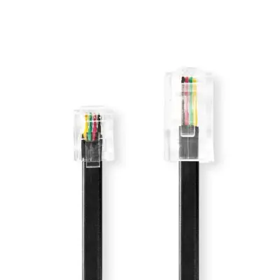 Telecom Extension Cable | RJ11 Male | RJ45 Male | 5.00 m | Cable design: Flat | Plating: Gold Plated | Cable type: RJ11 | Black