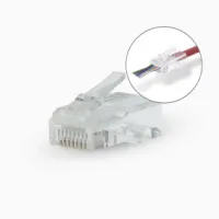RJ45 Connector, RJ45 Pass Through, Solid UTP CAT5e, Straight, Gold Plated