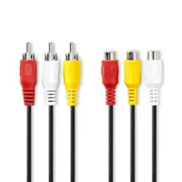 Composite Video Cable, 3x RCA Male, 3x RCA Female, Nickel Plated, 480p