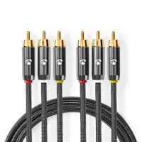 Composite Video Cable, 3x RCA Male, 3x RCA Male, Gold Plated, 480p