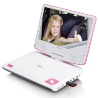 Portable 9" DVD player with USB headphones and mounting bracket Pink