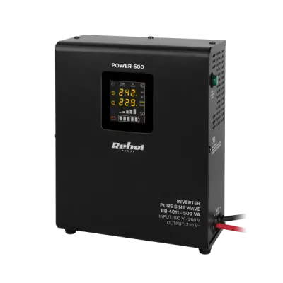 Rebel POWER-500 Wall-Mounted UPS - Pure Sine Wave Inverter with 12V Charging Function 230V 500VA/300W