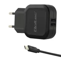Qoltec Charger 17W 5V 3.4A 2xUSB +Micro USB cable