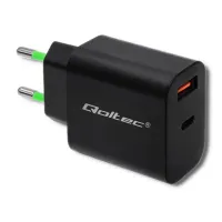 Qoltec Charger 18W 5-12V 1.5-3A USB type C PD USB QC 3.0 Black