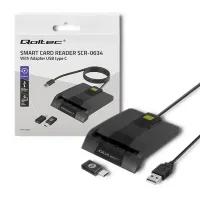 Qoltec Intelligent Smart ID chip card reader SCR-0634 USB 2.0 + USB-C Adapter