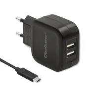 Qoltec Charger 17W 5V 3.4A 2xUSB +USB C cable