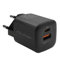Qoltec GaN ULTRA 35W charger 5-20V 2.25-3A 1 x USB type C PD 1x USB QC 3.0 Black