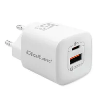 Qoltec GaN ULTRA 35W charger 5-20V 2.25-3A 1 x USB type C PD 1x USB QC 3.0 White