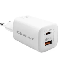 Qoltec GaN ULTRA 65w charger 5-20V 2.25-3.25A 1 x USB type C PD 1x USB QC 3.0 Laptop Smartfon White