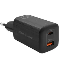 Qoltec GaN ULTRA 65W charger 5-20V 2.25-3.25A 1 x USB type C PD 1x USB QC 3.0 Laptop Smartfon Black